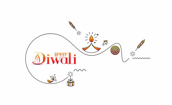 Glücklicher Diwali Text Mit Raketen Feuerwerk Design Poster Banner Vektor — Stockvektor
