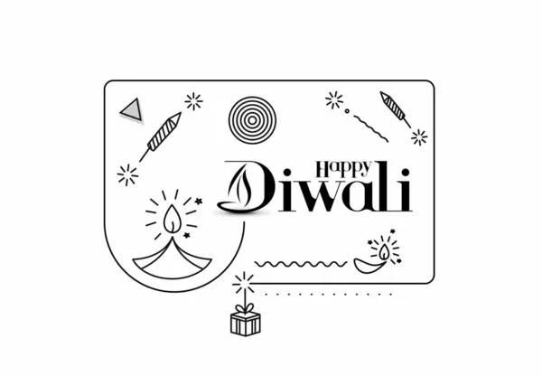 Glücklicher Diwali Text Mit Raketen Feuerwerk Design Poster Banner Vektor — Stockvektor