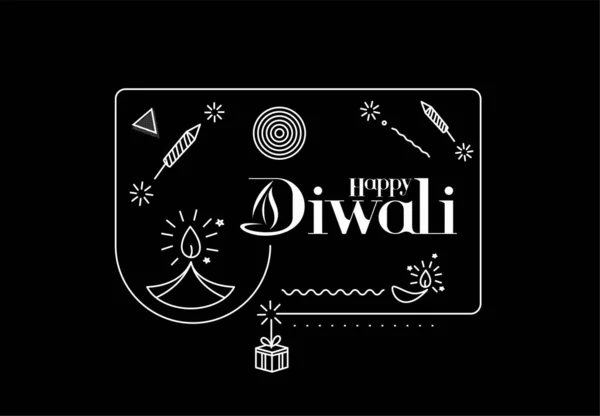 Happy Diwali Text Rocket Firerecrackers Design Векторная Иллюстрация Плаката — стоковый вектор