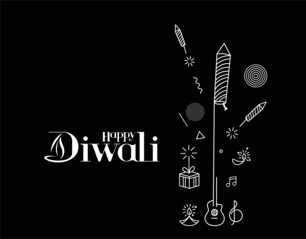Glücklicher Diwali Text Mit Raketen Feuerwerk Design Poster Banner Vektor — Stockvektor