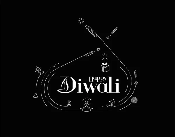 Happy Diwali Text Rocket Firerecrackers Design Векторная Иллюстрация Плаката — стоковый вектор