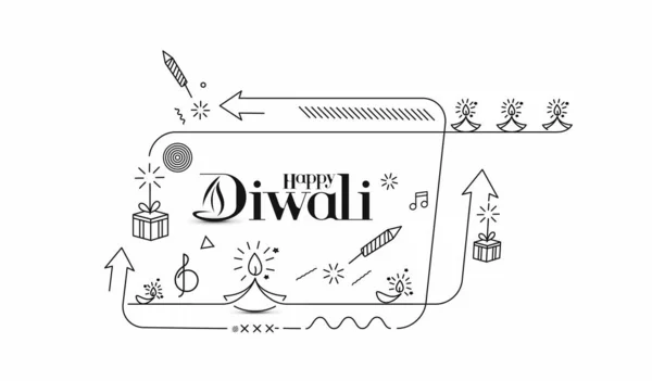 Texto Diwali Feliz Com Design Fogos Artifício Rocket Poster Banner — Vetor de Stock