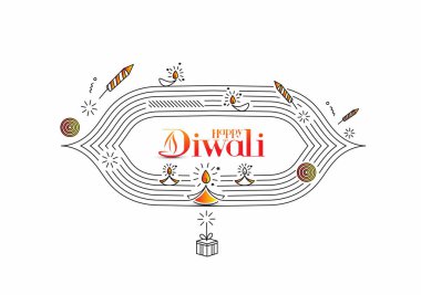 Roket havai fişek dizaynlı Mutlu Diwali metinleri. Satış Posteri Sancak Vektörü illüstrasyonu.