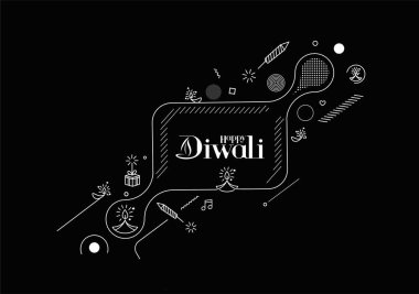 Roket havai fişek dizaynlı Mutlu Diwali metinleri. Satış Posteri Sancak Vektörü illüstrasyonu.