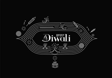 Roket havai fişek dizaynlı Mutlu Diwali metinleri. Satış Posteri Sancak Vektörü illüstrasyonu.