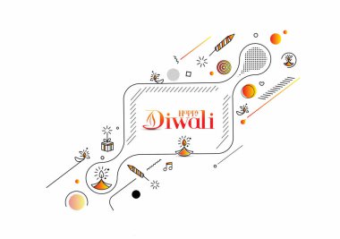 Roket havai fişek dizaynlı Mutlu Diwali metinleri. Satış Posteri Sancak Vektörü illüstrasyonu.