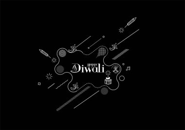 Roket havai fişek dizaynlı Mutlu Diwali metinleri. Satış Posteri Sancak Vektörü illüstrasyonu.