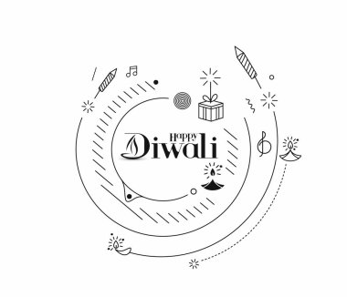 Roket havai fişek dizaynlı Mutlu Diwali metinleri. Satış Posteri Sancak Vektörü illüstrasyonu.