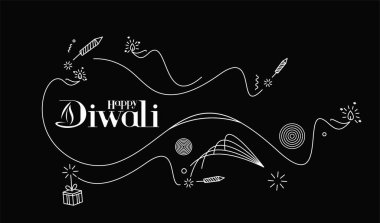 Roket havai fişek dizaynlı Mutlu Diwali metinleri. Satış Posteri Sancak Vektörü illüstrasyonu.