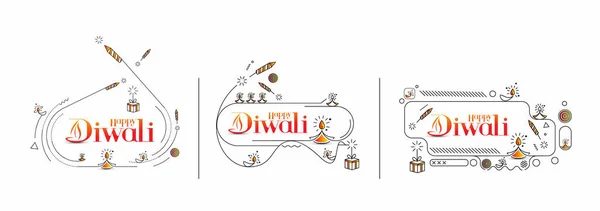 Joyeux Texte Diwali Avec Design Pétards Fusée Vente Affiche Bannière — Image vectorielle