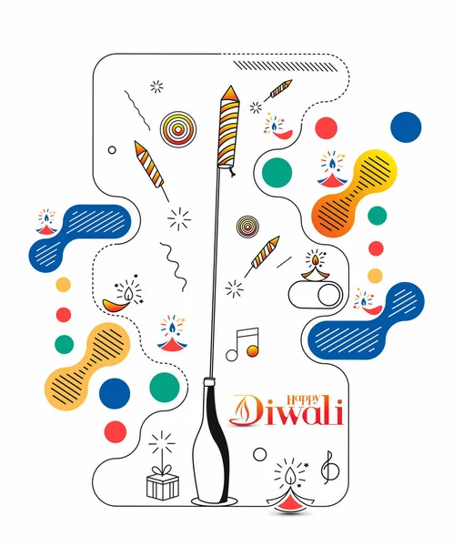 Glücklicher Diwali Text Mit Raketen Feuerwerk Design Verkauf Poster Banner — Stockvektor