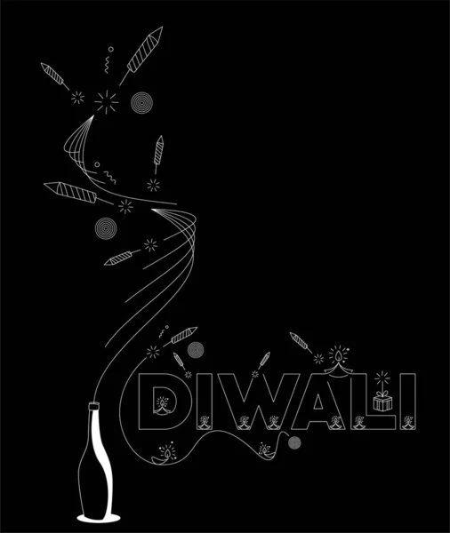 Boldog Diwali Szöveget Rakéta Petárdák Design Eladó Plakát Banner Vector — Stock Vector