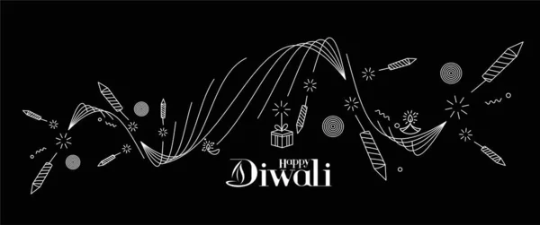 Joyeux Texte Diwali Avec Design Pétards Fusée Vente Affiche Bannière — Image vectorielle