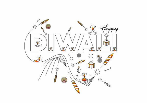 Happy Diwali Text Rocket Firerecrackers Design Иллюстрация Вектора Плаката — стоковый вектор