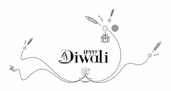 Happy Diwali Text Rocket Petardy Design Vektorová Ilustrace Plakátu Prodeje — Stockový vektor