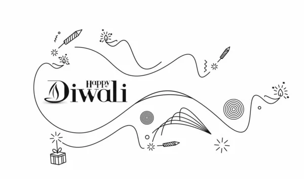 Joyeux Texte Diwali Avec Design Pétards Fusée Vente Affiche Bannière — Image vectorielle