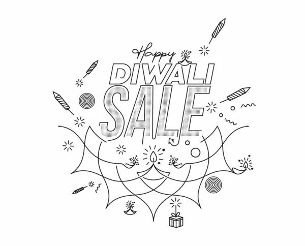 Testo Happy Diwali Con Disegno Rocket Petardi Vendita Poster Banner — Vettoriale Stock