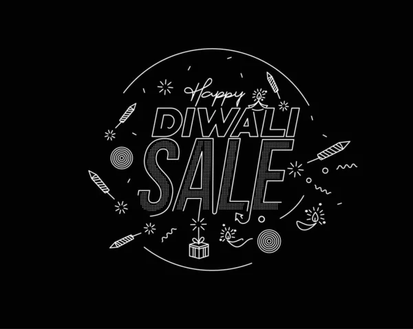 Testo Happy Diwali Con Disegno Rocket Petardi Vendita Poster Banner — Vettoriale Stock