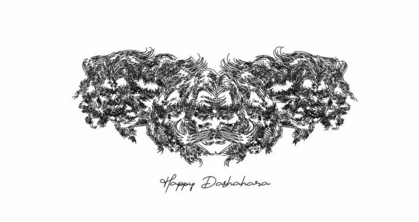 Dussehra Celebration Ravana Head Line Art Text Happy Dussehra — 스톡 벡터