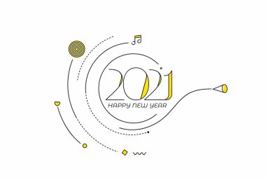 Mutlu yıllar 2021 Metin Tasarım Paterni, Vektör illüstrasyonu.