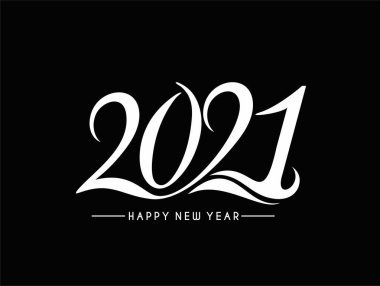 Mutlu yıllar 2021 Metin Tasarım Paterni, Vektör illüstrasyonu.