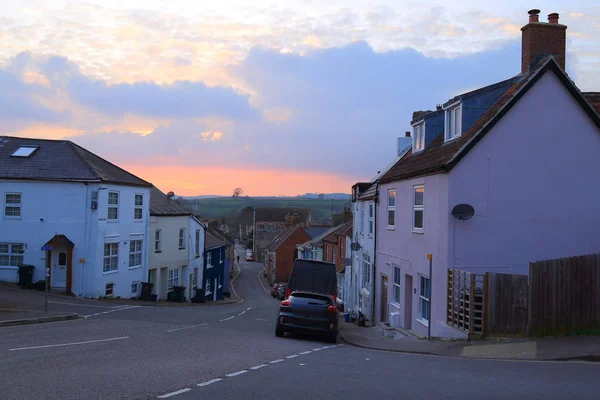 Zachód Słońca Rynku Miasta Axminster Hrabstwie Devon — Zdjęcie stockowe