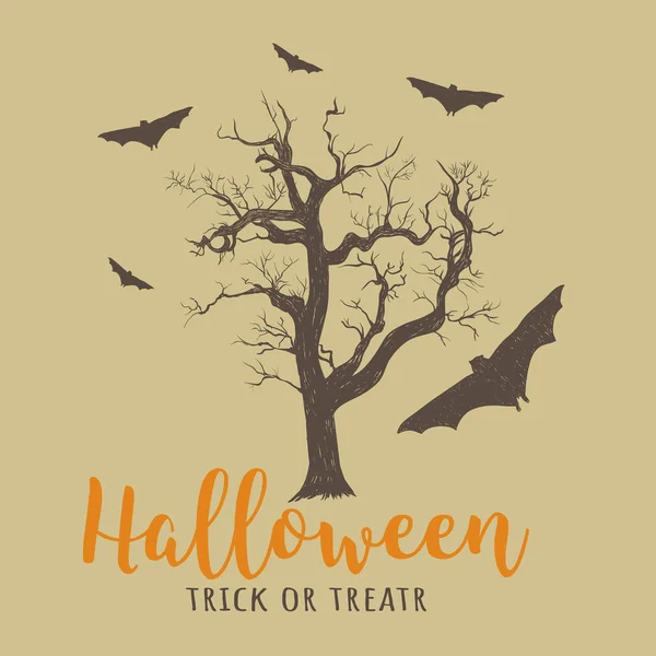 Halloween árbol viejo y murciélagos . — Vector de stock