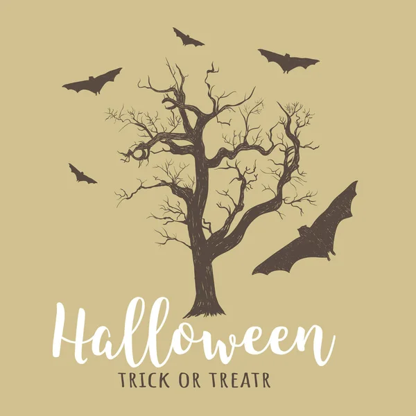 Halloween árbol viejo y murciélagos . — Vector de stock