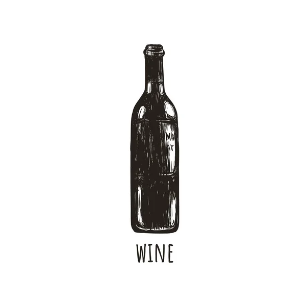 Una botella de vino retro boceto dibujo a mano . — Vector de stock