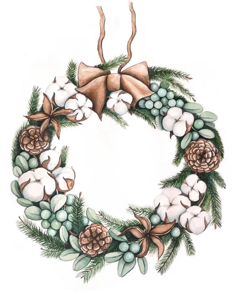 Christmas wreath hand drawing watercolor