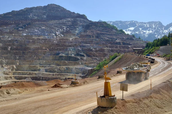 Aerial View Opencast Mining Quarry Heavy Loaded Truck — Stock Photo, Image