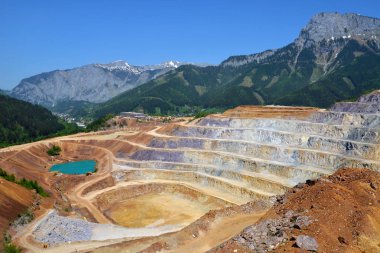 Açık döküm madencilik taş ocağı, Avusturya Alplerinde hava görünümünü