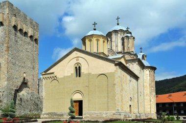 Despotovac, Sırbistan - 13 Eylül: Ortaçağ Sırp Otrhodox Manastırı Manasija üzerinde 13 Eylül. 2017. Despotovac, Sırbistan '