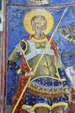 Despotovac, Sırbistan - Holly savaşçı Ortaçağ Sırp Otrhodox Manastırı Manasija, Eylül 13:Fresco resim üzerinde 13 Eylül. 2017. Despotovac, Sırbistan '
