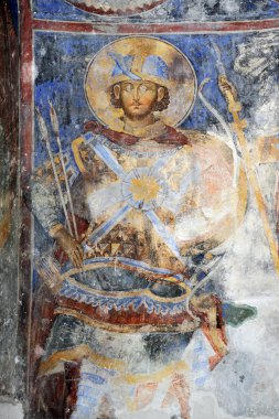 Despotovac, Sırbistan - Holly savaşçı Ortaçağ Sırp Otrhodox Manastırı Manasija, Eylül 13:Fresco resim üzerinde 13 Eylül. 2017. Despotovac, Sırbistan '