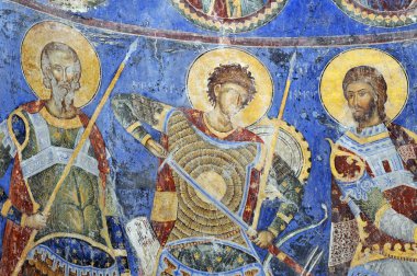Despotovac, Sırbistan - Holly savaşçı Ortaçağ Sırp Otrhodox Manastırı Manasija, Eylül 13:Fresco resim üzerinde 13 Eylül. 2017. Despotovac, Sırbistan '