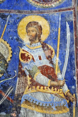 Despotovac, Sırbistan - Holly savaşçı Ortaçağ Sırp Otrhodox Manastırı Manasija, Eylül 13:Fresco resim üzerinde 13 Eylül. 2017. Despotovac, Sırbistan '