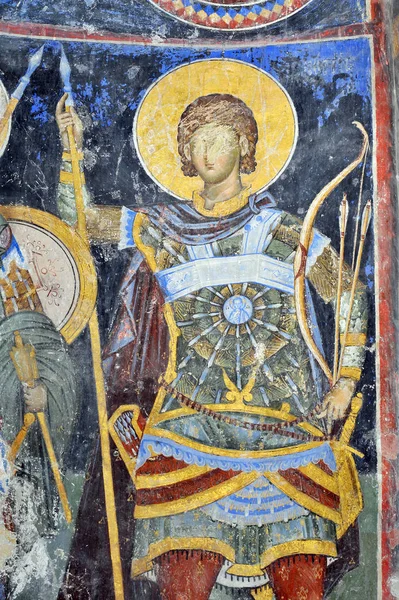 Despotovac, Sırbistan - Holly savaşçı Ortaçağ Sırp Otrhodox Manastırı Manasija, Eylül 13:Fresco resim üzerinde 13 Eylül. 2017. Despotovac, Sırbistan '