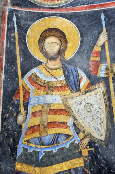 Despotovac, Sırbistan - Holly savaşçı Ortaçağ Sırp Otrhodox Manastırı Manasija, Eylül 13:Fresco resim üzerinde 13 Eylül. 2017. Despotovac, Sırbistan '