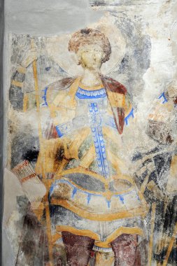 Despotovac, Sırbistan - Holly savaşçı Ortaçağ Sırp Otrhodox Manastırı Manasija, Eylül 13:Fresco resim üzerinde 13 Eylül. 2017. Despotovac, Sırbistan '