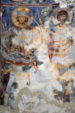 Despotovac, Sırbistan - Ortaçağ Sırp Otrhodox Manastırı Manasija, Holly savaşçıların Eylül 13:Fresco resim üzerinde 13 Eylül. 2017. Despotovac, Sırbistan '