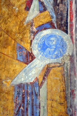 DESPOTOVAC, SERBIA - SEPTEMBER 13:Fresco painting in medieval Serbian Otrhodox Monastery Manasija, on September 13. 2017. in Despotovac, Serbia clipart
