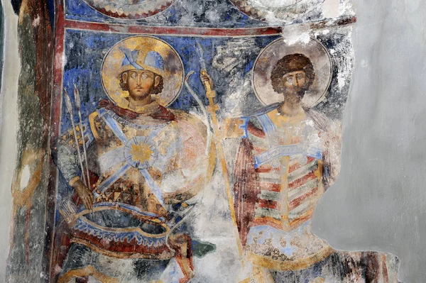 Despotovac Serbia Settembre Affresco Guerrieri Agrifoglio Nel Monastero Medievale Serbo — Foto Stock