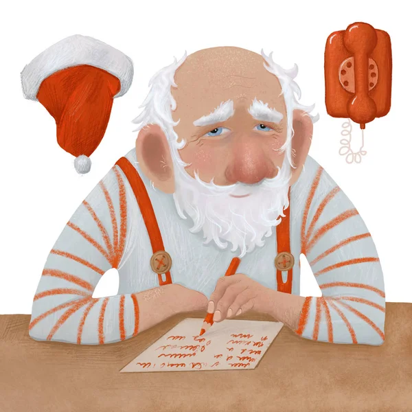 Weihnachtsmann Schreiben Geschenkliste Raster Illustration Weihnachten Urlaubsbild Handbemalt Ideal Für — Stockfoto