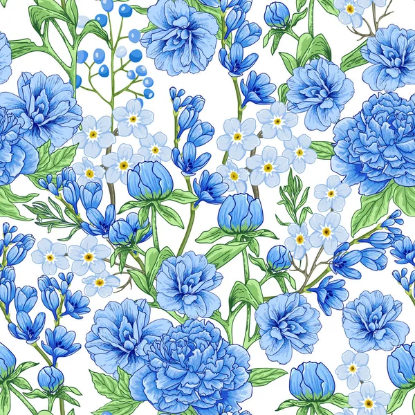 Abstrato padrão de flores de primavera azul —  Vetores de Stock