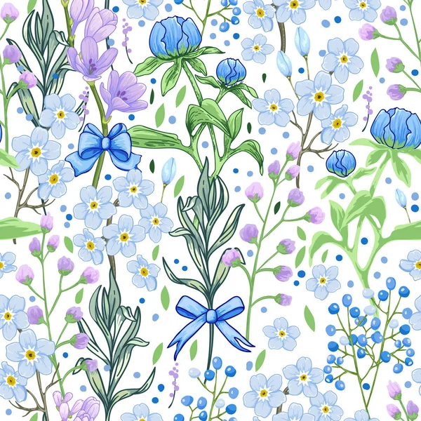 Abstract blue spring flowers pattern — Stock Vector