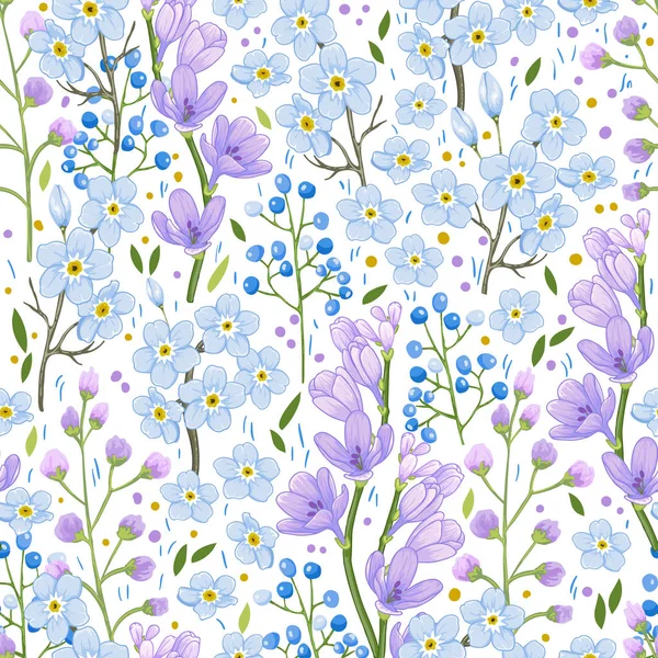 Patrón de flores de primavera azul abstracto — Vector de stock