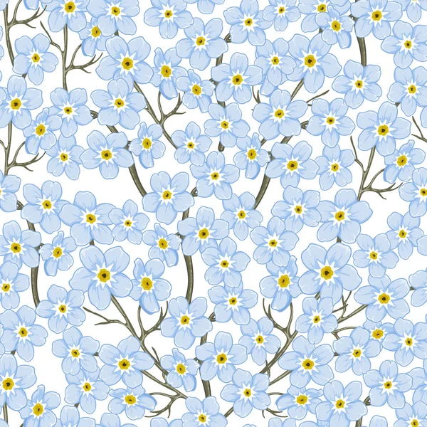 Padrão de flores de primavera azul sem costura —  Vetores de Stock