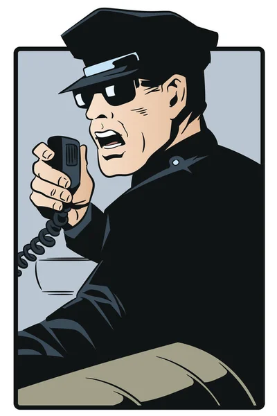 Ilustração Estoque Policial Falando Rádio — Vetor de Stock