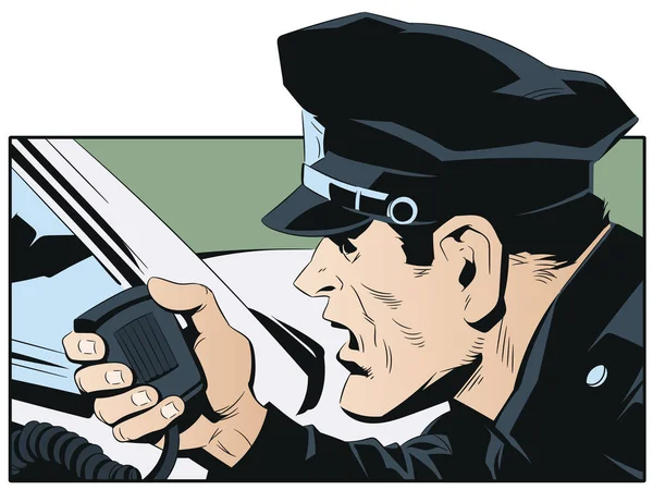 Skladem Ilustrace Policejní Důstojník Mluvil Rádiu — Stockový vektor